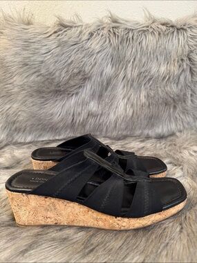 Donald J. Pliner Black Cork Wedge Sandals Size 9.5